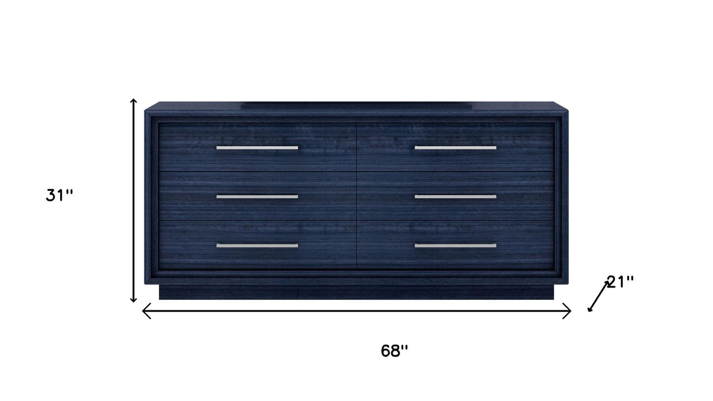 68" Blue Wood Six Drawer Double Dresser