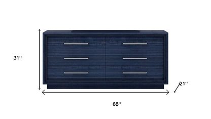 68" Blue Wood Six Drawer Double Dresser