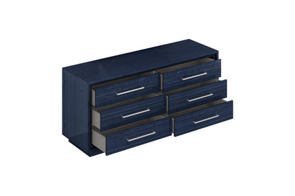 68" Blue Wood Six Drawer Double Dresser