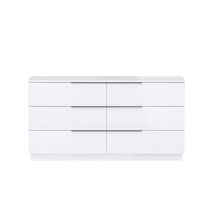 62" White Wood Six Drawer Double Dresser