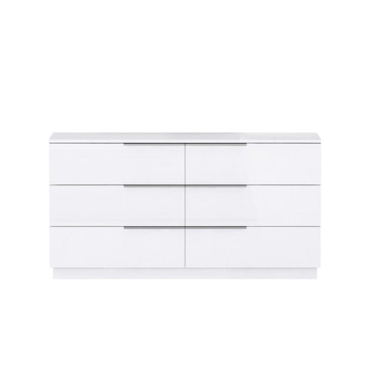 62" White Wood Six Drawer Double Dresser