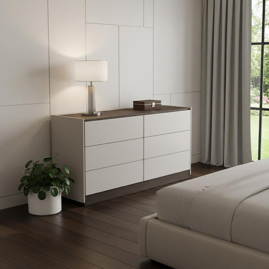 60" Gray Wood Six Drawer Double Dresser