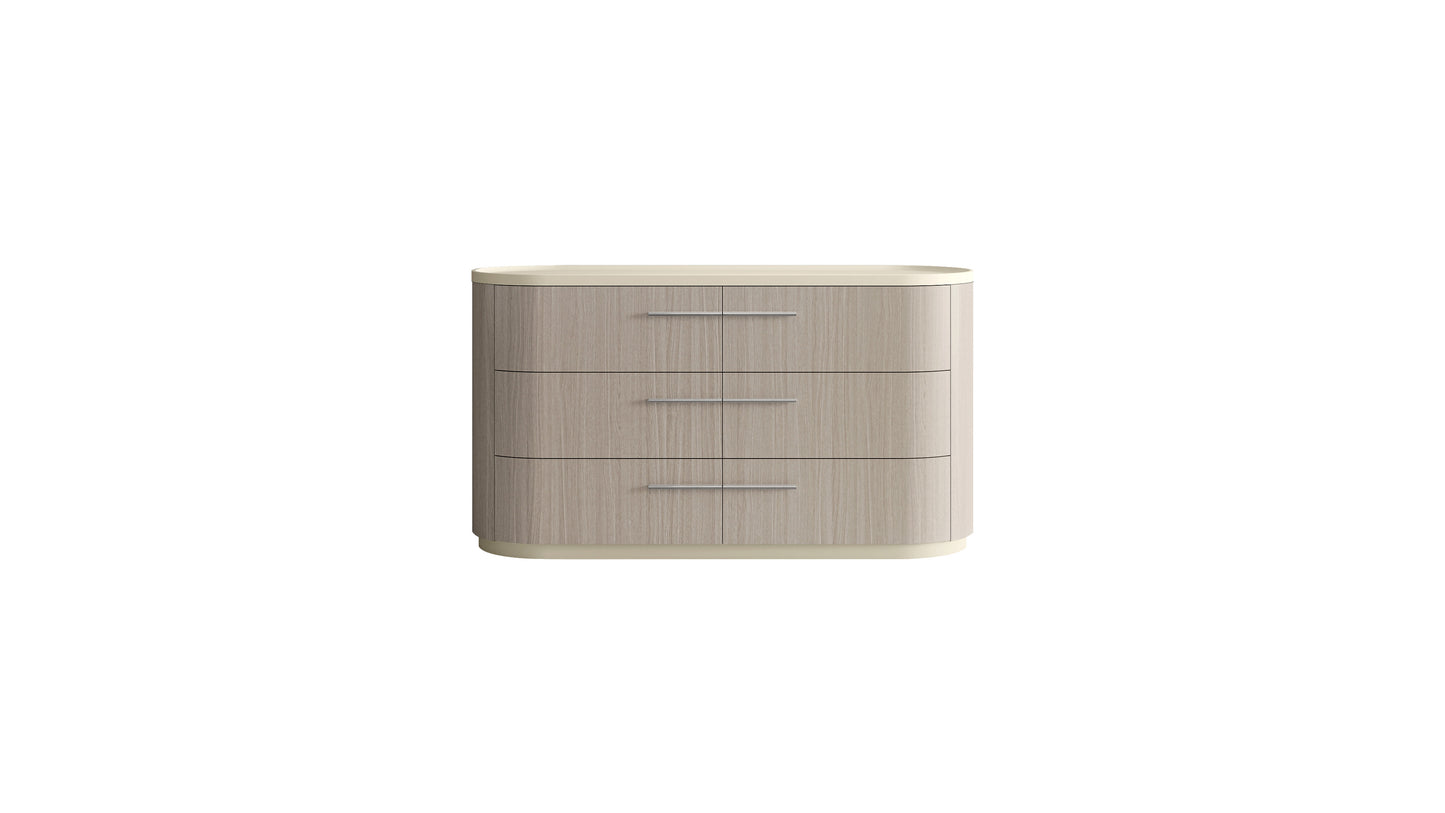 60" Beige Wood Six Drawer Double Dresser
