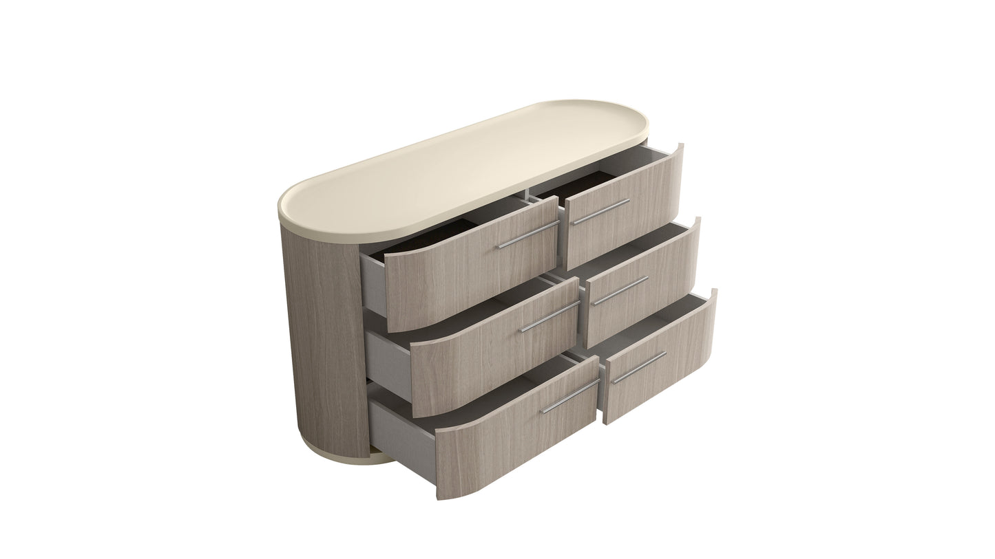 60" Beige Wood Six Drawer Double Dresser