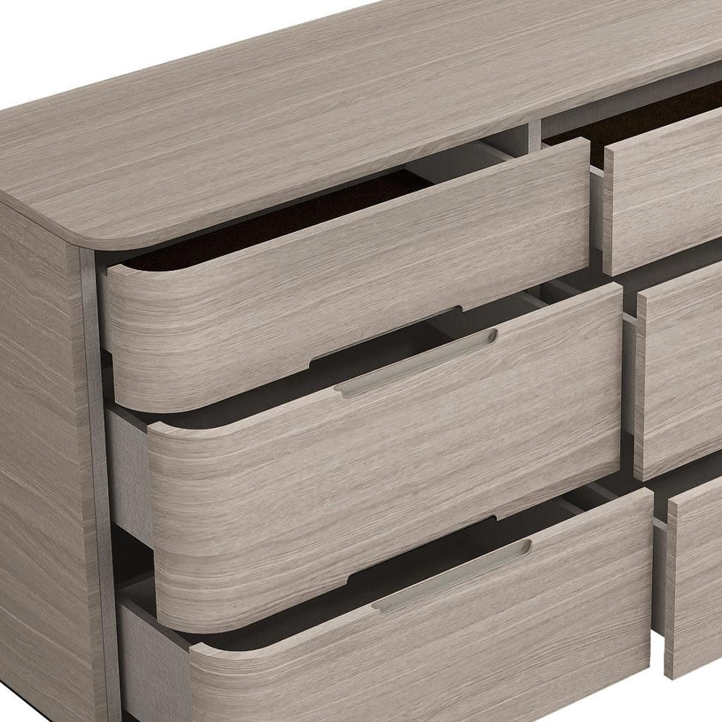 56" Beige Wood Six Drawer Double Dresser