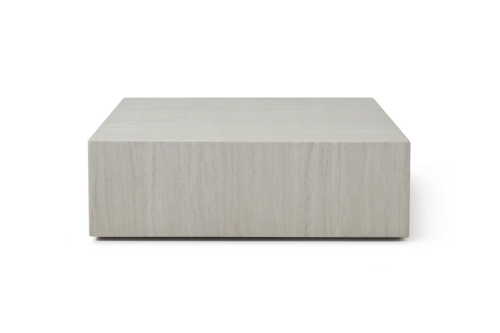 35" Beige Genuine Marble and Marble Square Wheel Coffee Table