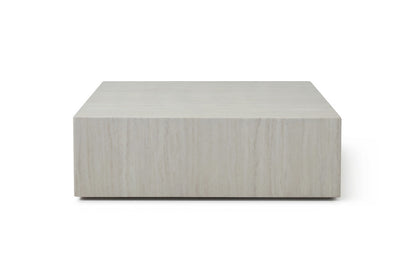 35" Beige Genuine Marble and Marble Square Wheel Coffee Table
