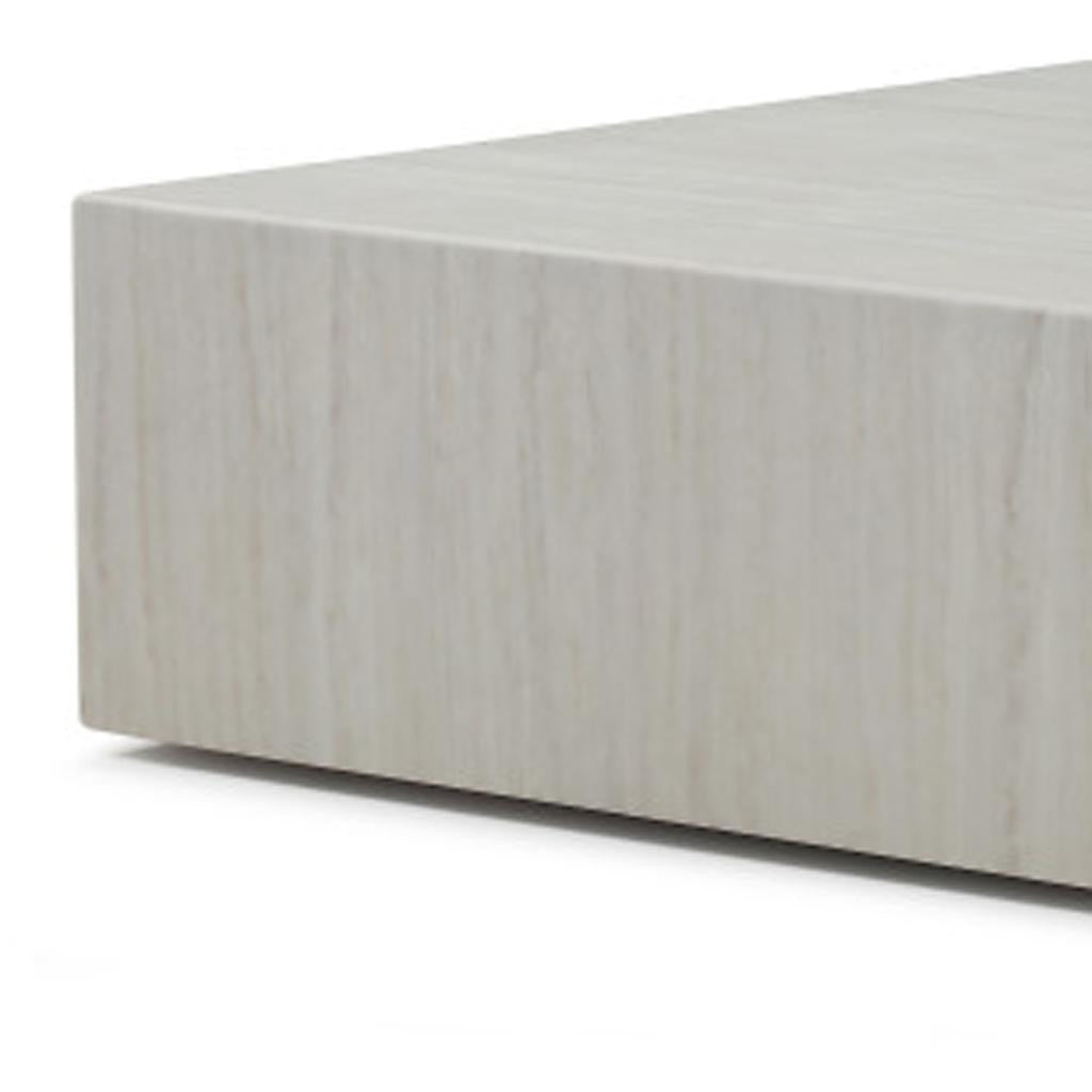 35" Beige Genuine Marble and Marble Square Wheel Coffee Table