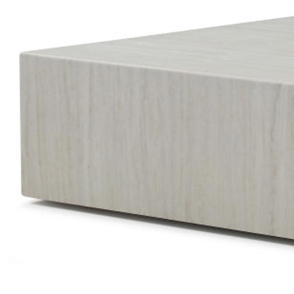 35" Beige Genuine Marble and Marble Square Wheel Coffee Table