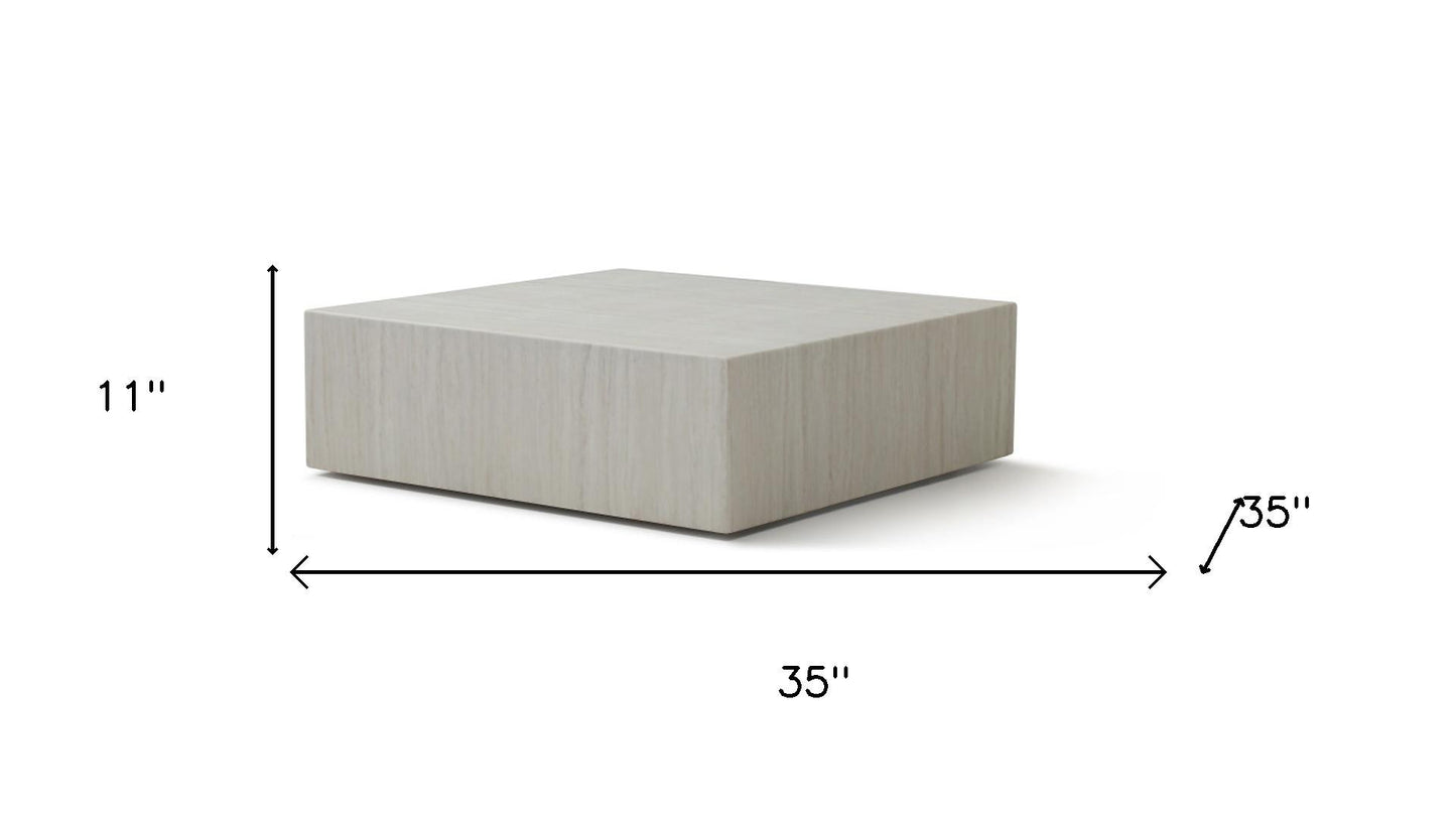 35" Beige Genuine Marble and Marble Square Wheel Coffee Table