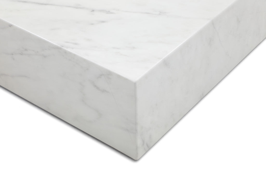 55" White Genuine Marble and Marble Wheel Coffee Table