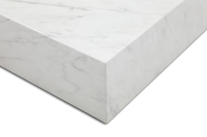 55" White Genuine Marble and Marble Wheel Coffee Table