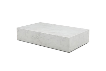 55" White Genuine Marble and Marble Wheel Coffee Table