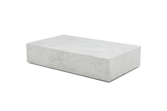 55" White Genuine Marble and Marble Wheel Coffee Table