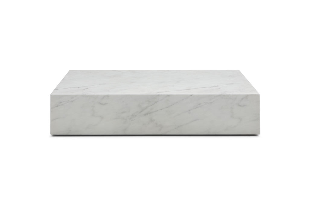 55" White Genuine Marble and Marble Wheel Coffee Table