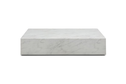55" White Genuine Marble and Marble Wheel Coffee Table
