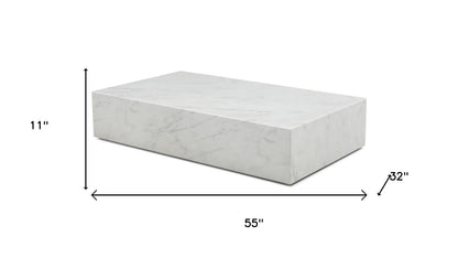 55" White Genuine Marble and Marble Wheel Coffee Table