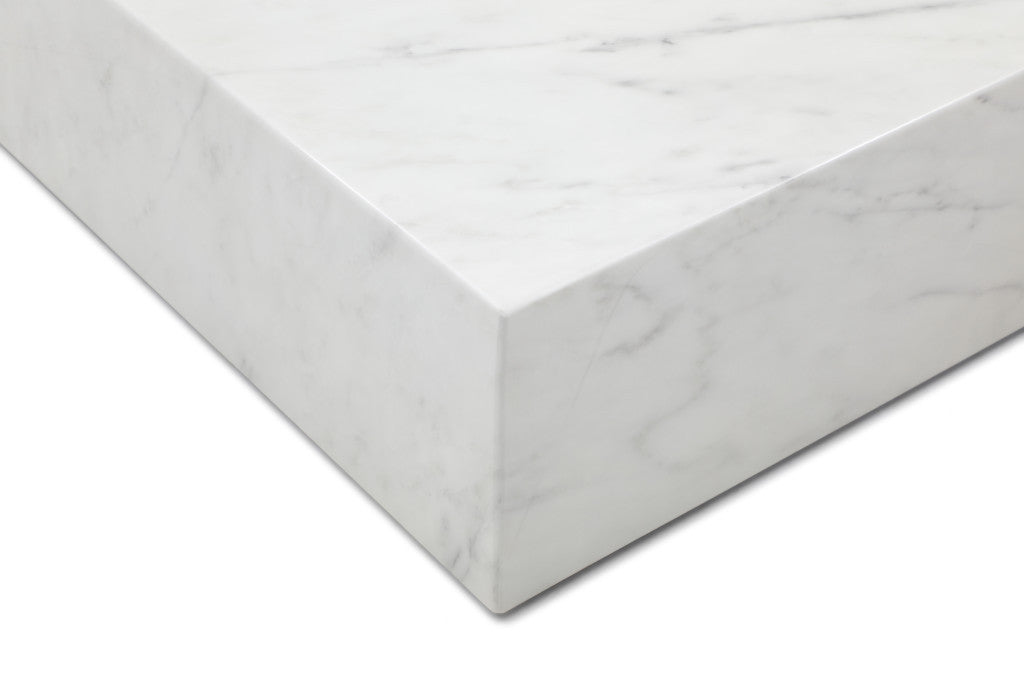 55" White Genuine Marble and Marble Wheel Coffee Table