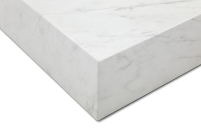 55" White Genuine Marble and Marble Wheel Coffee Table