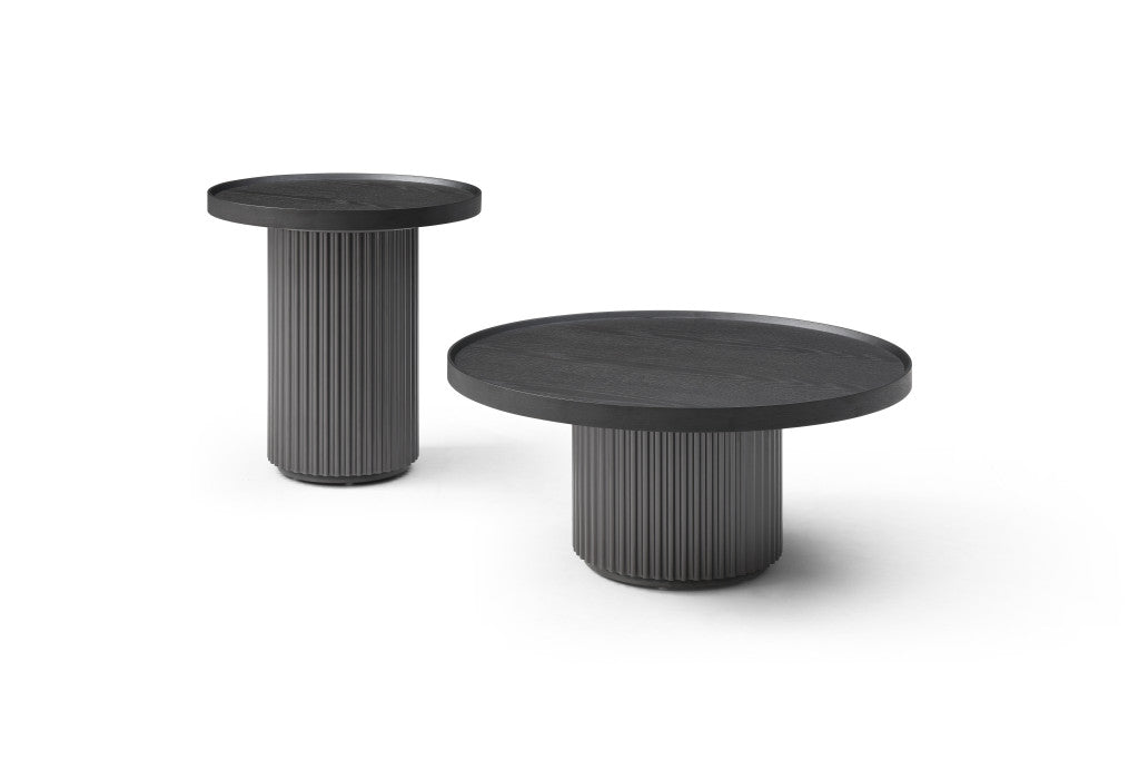 32" Dark Gray Solid Wood and Wood Round Pedestal Coffee Table