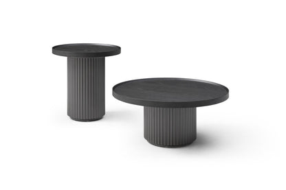 32" Dark Gray Solid Wood and Wood Round Pedestal Coffee Table