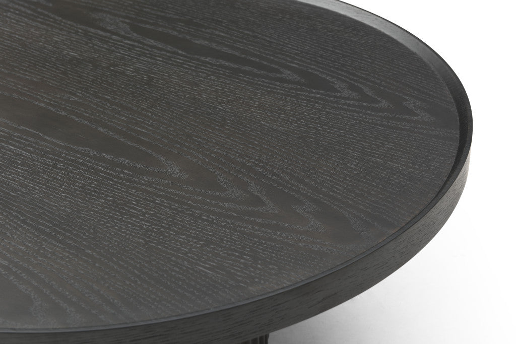 32" Dark Gray Solid Wood and Wood Round Pedestal Coffee Table