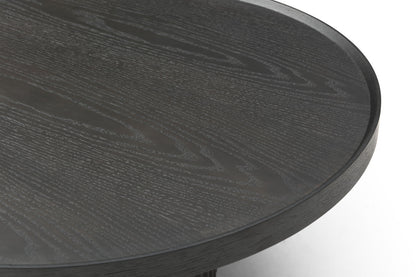 32" Dark Gray Solid Wood and Wood Round Pedestal Coffee Table