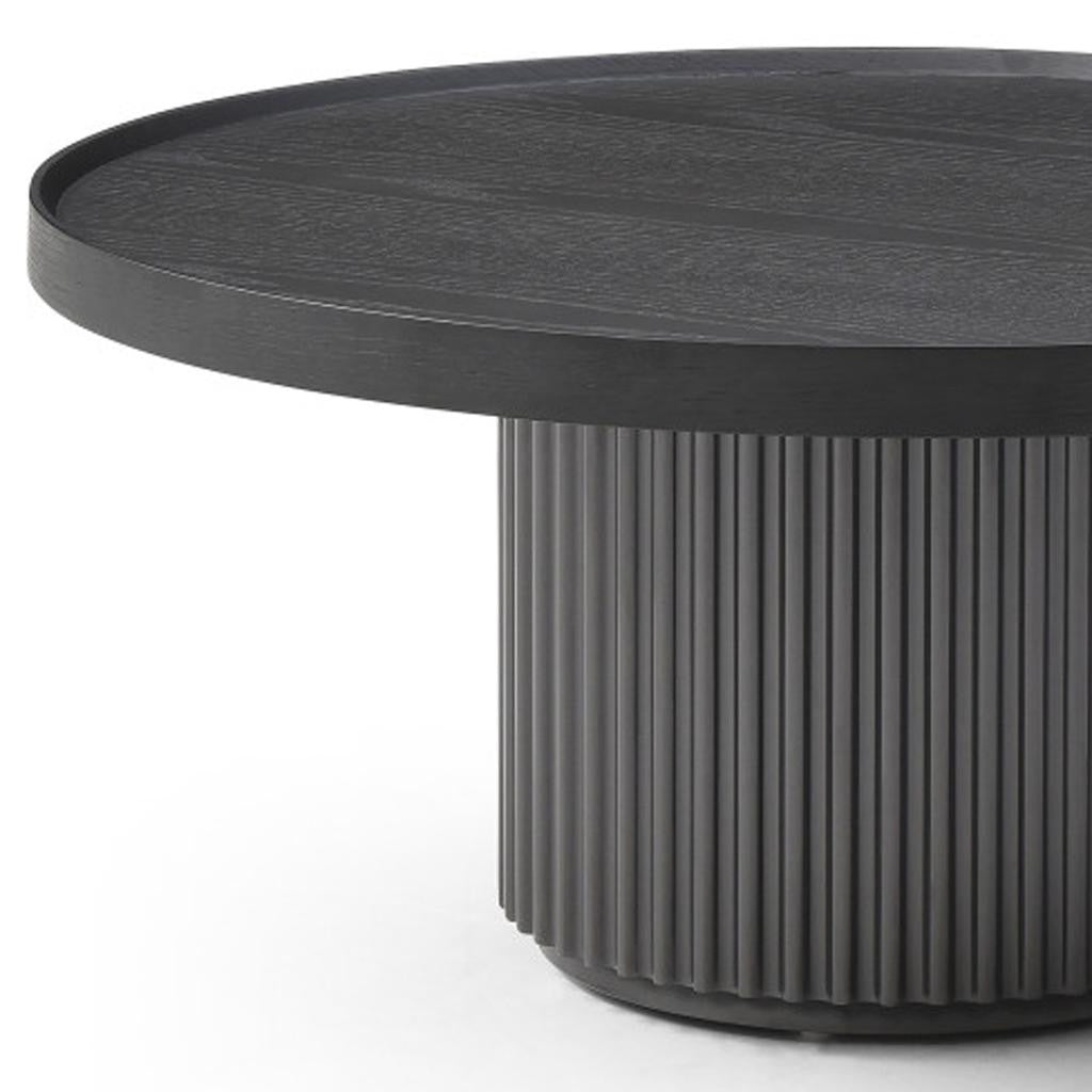 32" Dark Gray Solid Wood and Wood Round Pedestal Coffee Table