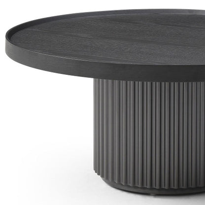 32" Dark Gray Solid Wood and Wood Round Pedestal Coffee Table