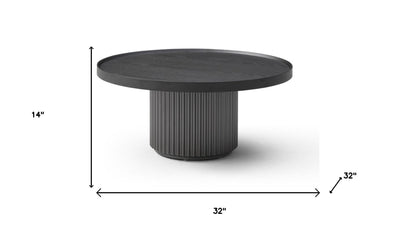 32" Dark Gray Solid Wood and Wood Round Pedestal Coffee Table