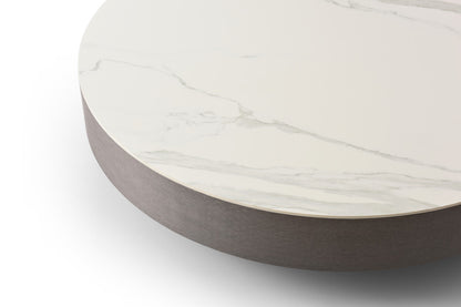 41" Gray Ceramic Tile and Solid Wood Round Pedestal Coffee Table