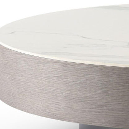 41" Gray Ceramic Tile and Solid Wood Round Pedestal Coffee Table