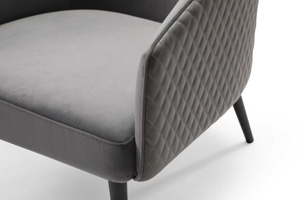 27" Gray Tufted Velvet And Faux Leather and Metal Lounge Chair