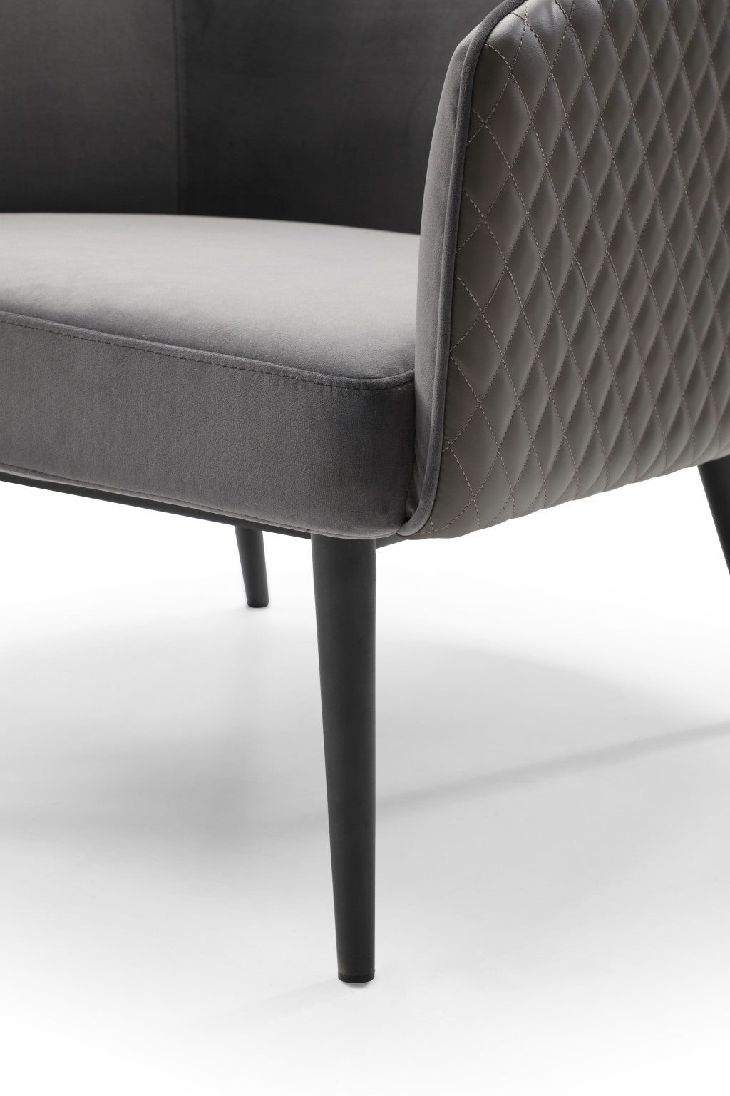 27" Gray Tufted Velvet And Faux Leather and Metal Lounge Chair