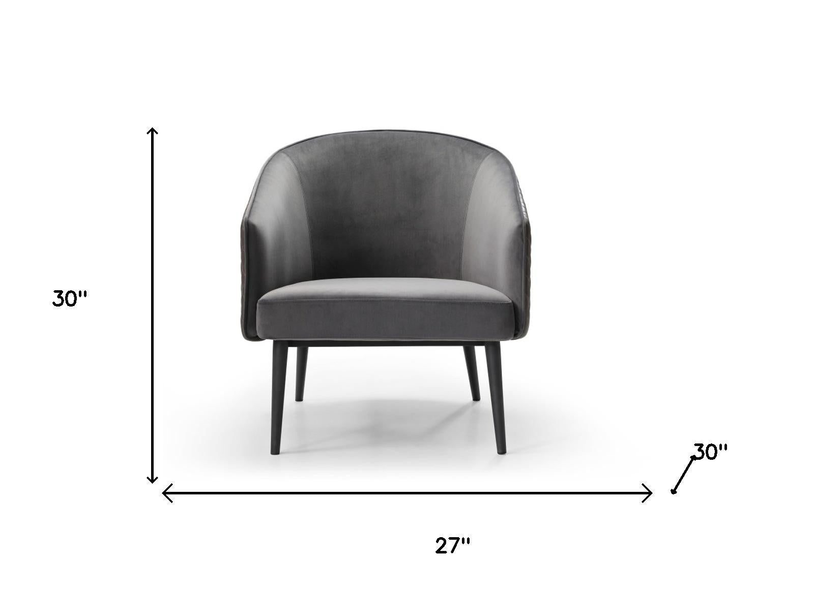 27" Gray Tufted Velvet And Faux Leather and Metal Lounge Chair