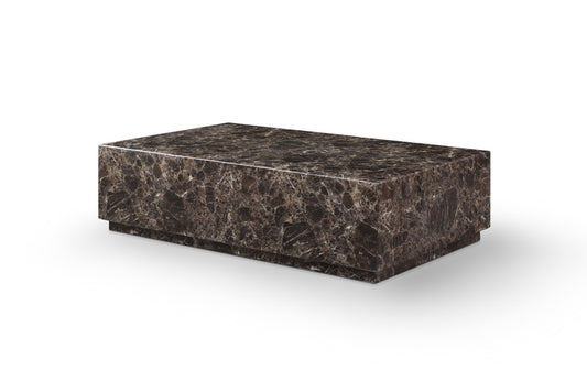 55" Brown Genuine Marble and Marble Pedestal Coffee Table