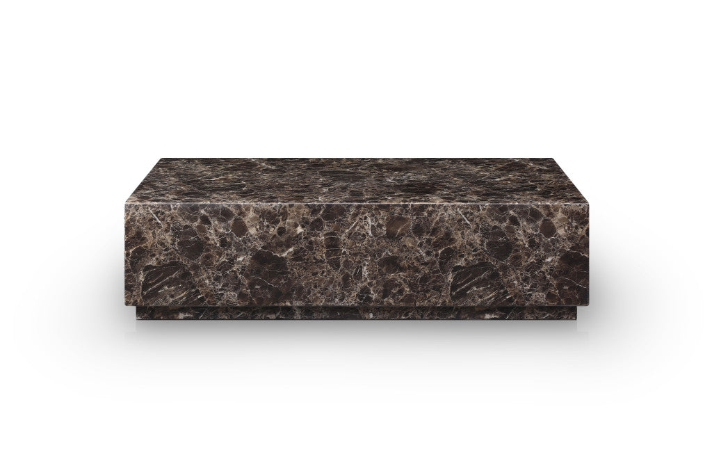55" Brown Genuine Marble and Marble Pedestal Coffee Table