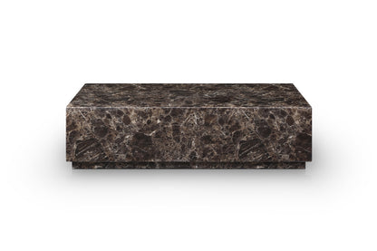 55" Brown Genuine Marble and Marble Pedestal Coffee Table