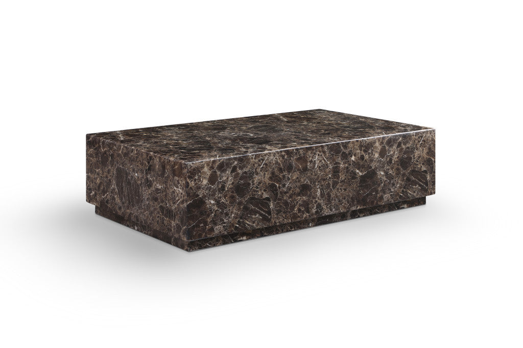 55" Brown Genuine Marble and Marble Pedestal Coffee Table