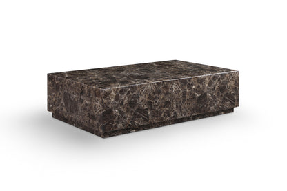 55" Brown Genuine Marble and Marble Pedestal Coffee Table