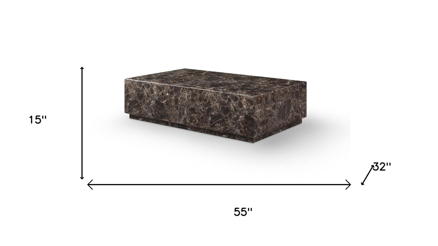55" Brown Genuine Marble and Marble Pedestal Coffee Table