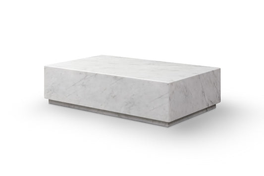 55" White Genuine Marble and Marble Pedestal Coffee Table