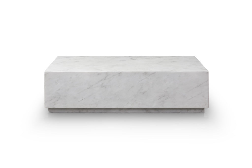 55" White Genuine Marble and Marble Pedestal Coffee Table