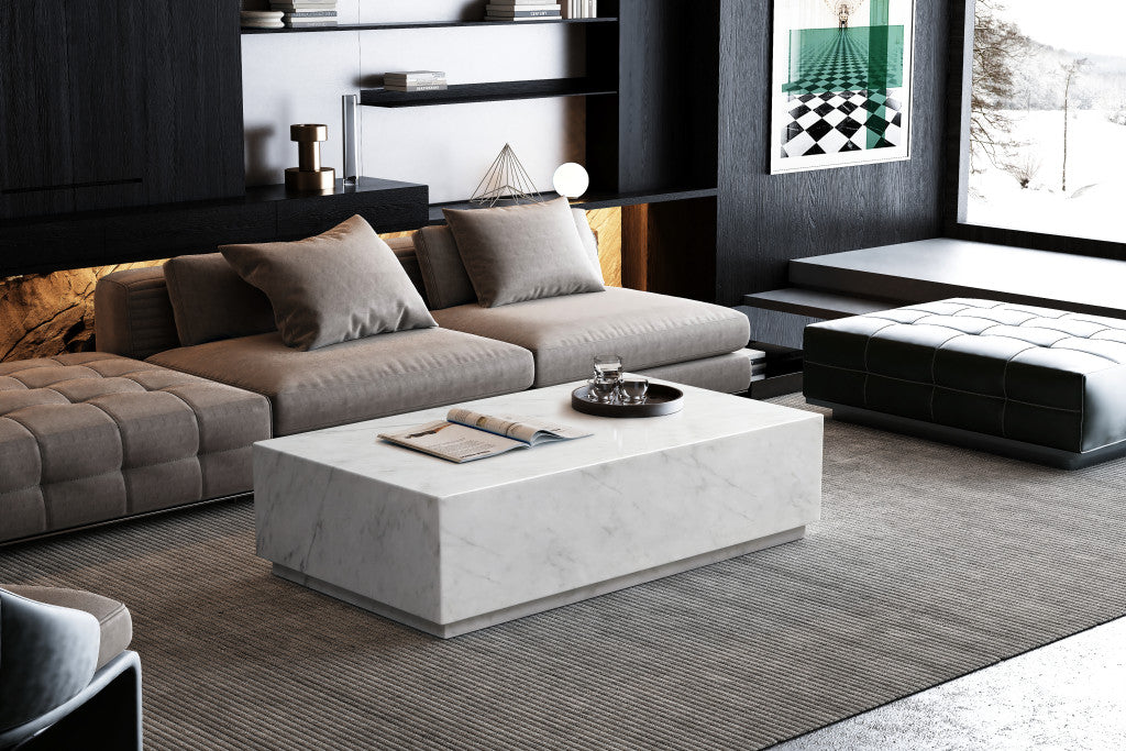 55" White Genuine Marble and Marble Pedestal Coffee Table