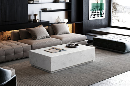 55" White Genuine Marble and Marble Pedestal Coffee Table