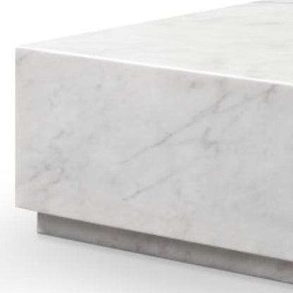 55" White Genuine Marble and Marble Pedestal Coffee Table