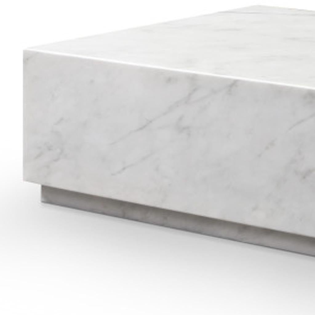 55" White Genuine Marble and Marble Pedestal Coffee Table