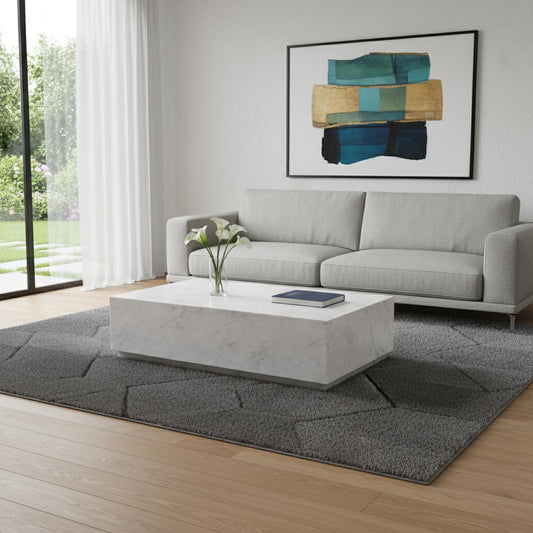 55" White Genuine Marble and Marble Pedestal Coffee Table
