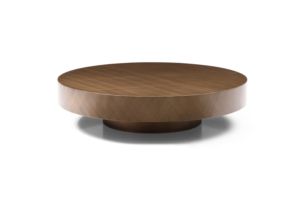 Bronze Copper Glass and Steel Round Pedestal Nested Coffee Tables