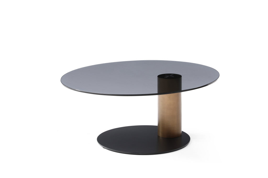 Bronze Copper Glass and Steel Round Pedestal Nested Coffee Tables